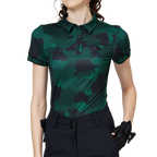 彩印透氣翻領女短袖上衣