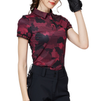 彩印透氣翻領女短袖上衣