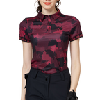 彩印透氣翻領女短袖上衣