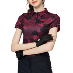 彩印透氣翻領女短袖上衣