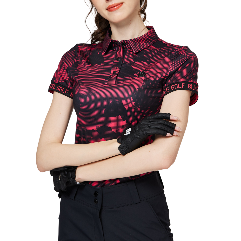 彩印透氣翻領女短袖上衣