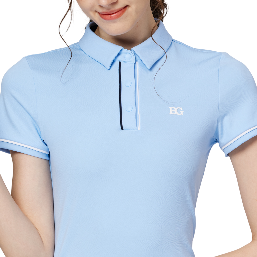 ジャカード生地の襟付き半袖トップス（レディース）