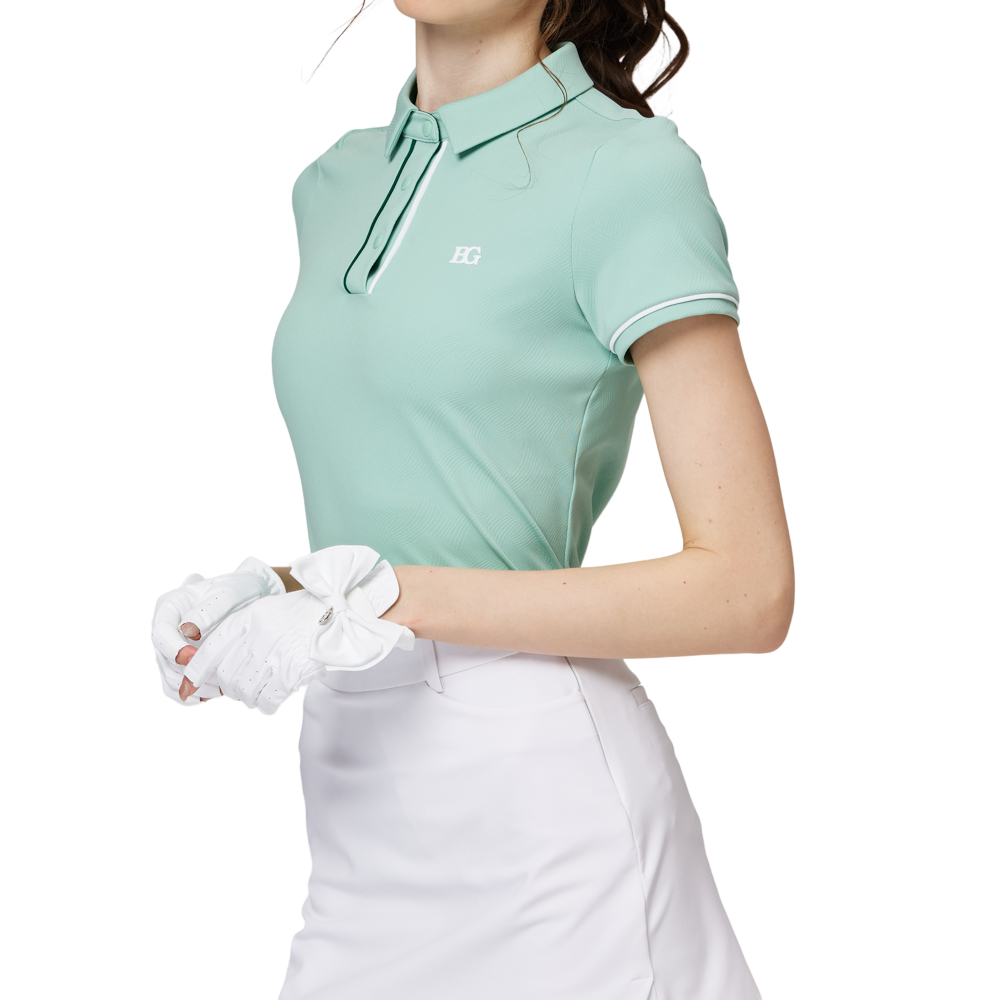 ジャカード生地の襟付き半袖トップス（レディース）