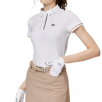 ジャカード生地の襟付き半袖トップス（レディース）