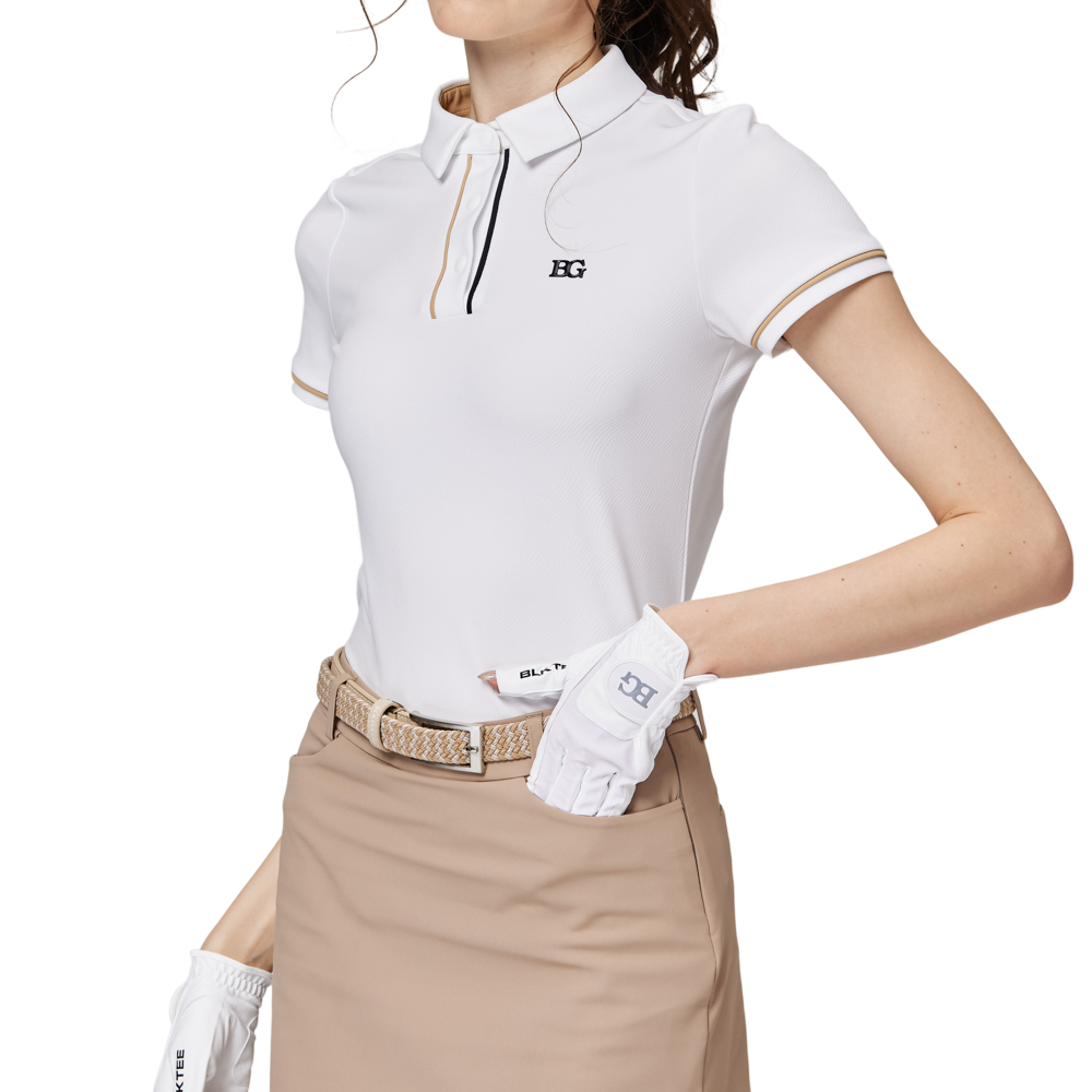 ジャカード生地の襟付き半袖トップス（レディース）