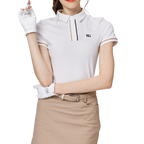 ジャカード生地の襟付き半袖トップス（レディース）