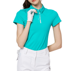 ダイヤモンド柄ジャカードカラーのレディース半袖トップス