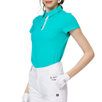 ダイヤモンド柄ジャカードカラーのレディース半袖トップス