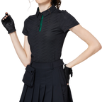 ダイヤモンド柄ジャカードカラーのレディース半袖トップス