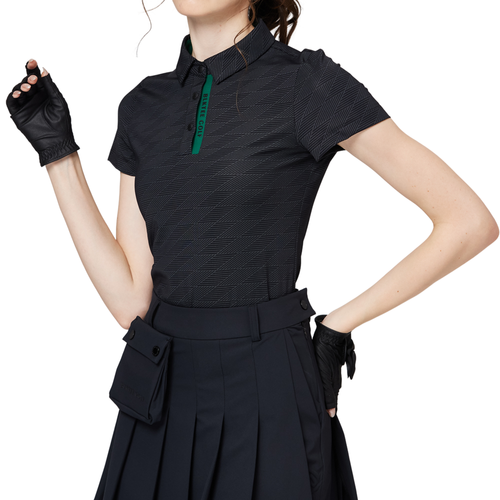 ダイヤモンド柄ジャカードカラーのレディース半袖トップス