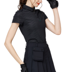 ダイヤモンド柄ジャカードカラーのレディース半袖トップス