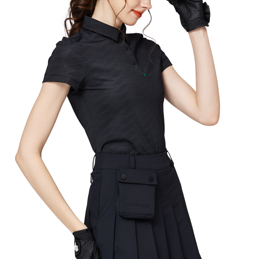 ダイヤモンド柄ジャカードカラーのレディース半袖トップス