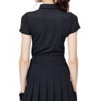 ダイヤモンド柄ジャカードカラーのレディース半袖トップス