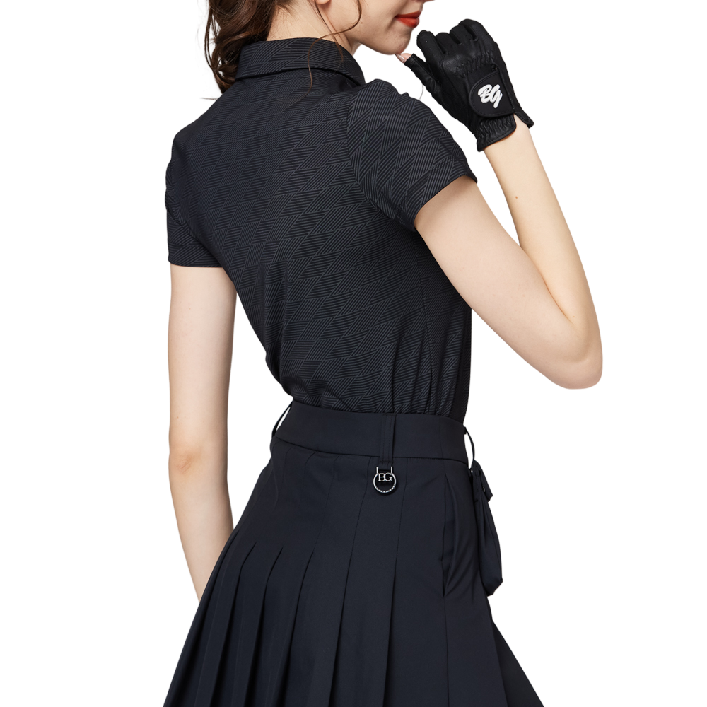 ダイヤモンド柄ジャカードカラーのレディース半袖トップス