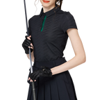 ダイヤモンド柄ジャカードカラーのレディース半袖トップス