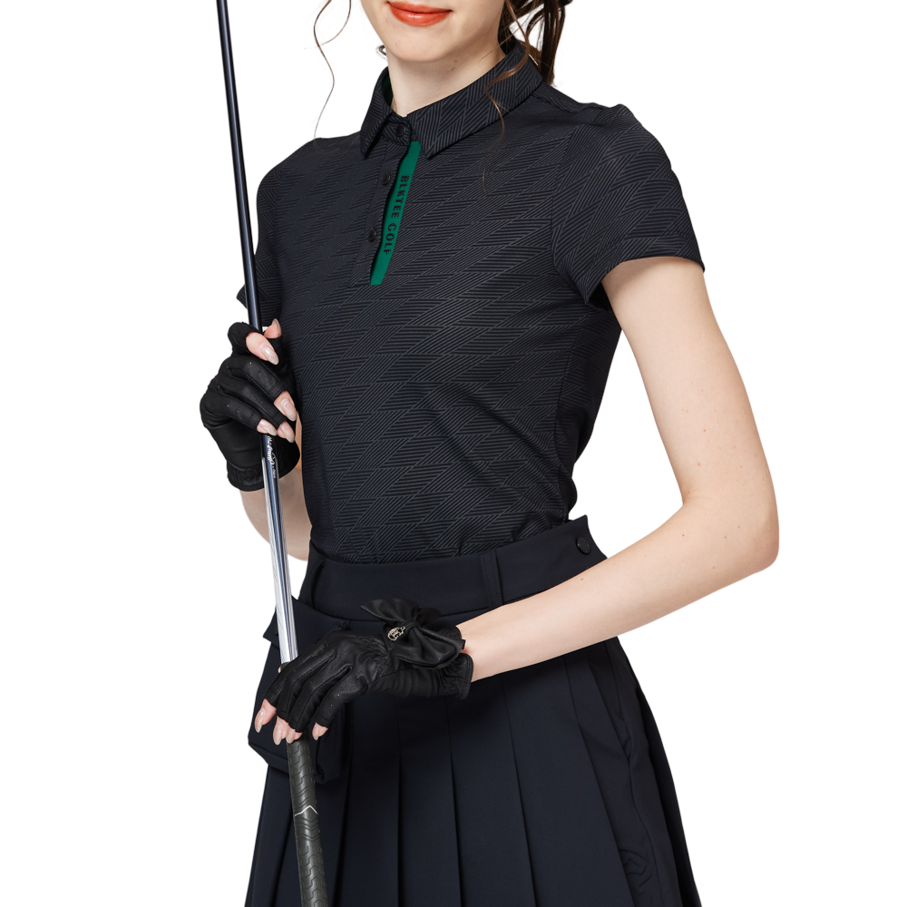 ダイヤモンド柄ジャカードカラーのレディース半袖トップス