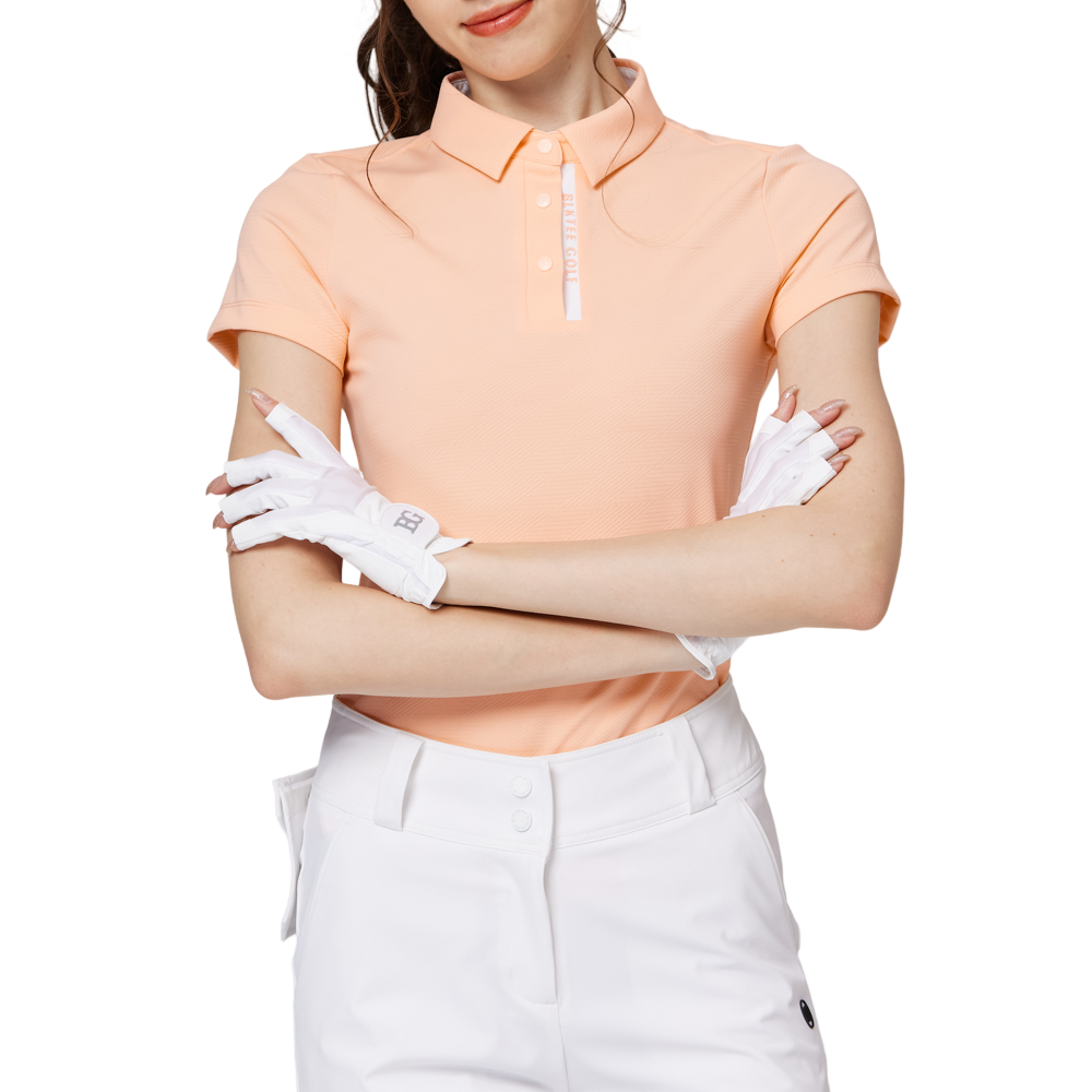 ダイヤモンド柄ジャカードカラーのレディース半袖トップス