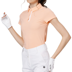 ダイヤモンド柄ジャカードカラーのレディース半袖トップス