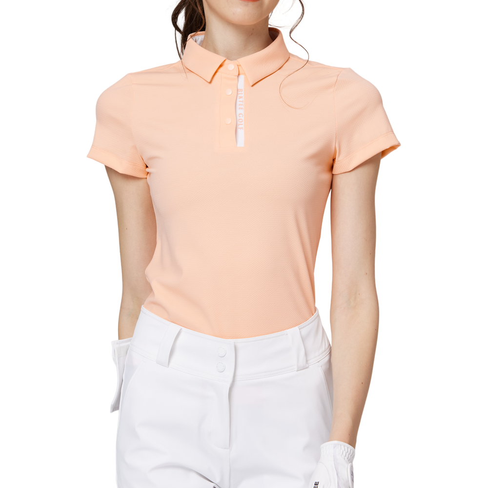 ダイヤモンド柄ジャカードカラーのレディース半袖トップス