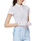 ダイヤモンド柄ジャカードカラーのレディース半袖トップス