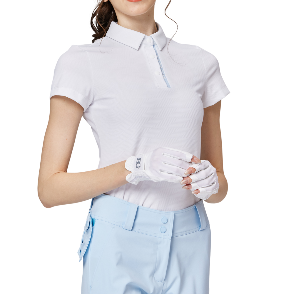 ダイヤモンド柄ジャカードカラーのレディース半袖トップス