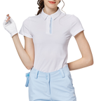 ダイヤモンド柄ジャカードカラーのレディース半袖トップス