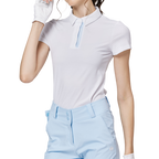 ダイヤモンド柄ジャカードカラーのレディース半袖トップス