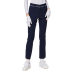 細身の伸縮性ウエストスリットレディースパンツ