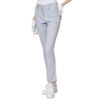 細身の伸縮性ウエストスリットレディースパンツ