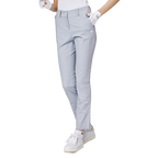 細身の伸縮性ウエストスリットレディースパンツ