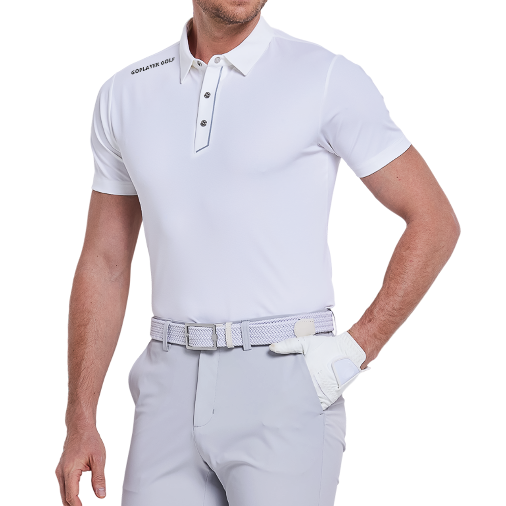 Men's imported striped short-sleeved shirt (white)