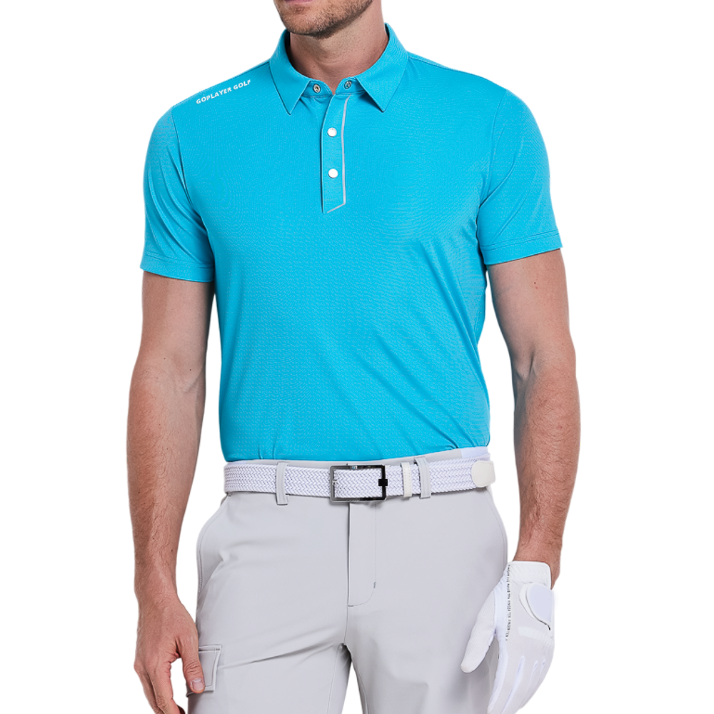 男進口竪條短袖(青藍)