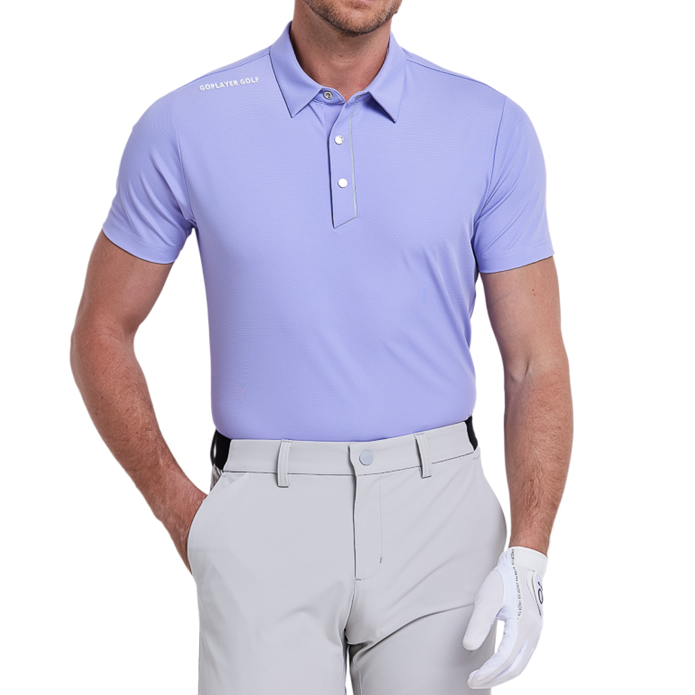 Men's imported striped short-sleeved shirt (light purple)