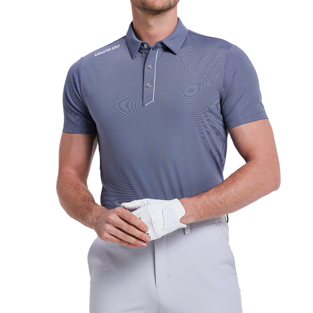 メンズインポートストライプ半袖シャツ（ブルーグレー）