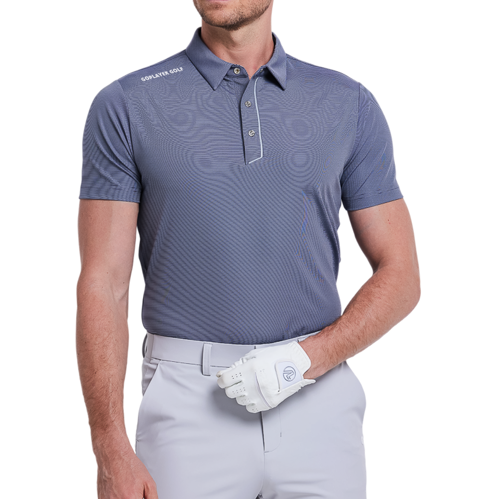 Men's imported striped short-sleeved shirt (blue-grey)