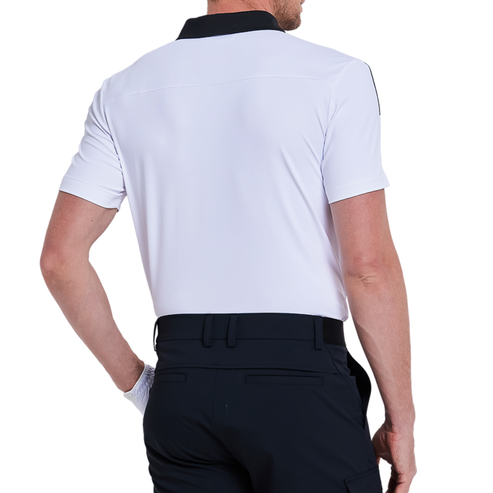 Men's color-blocked collar cool-feel short-sleeved shirt (white)