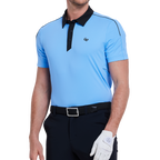 Men's color-blocked collar cool-feel short-sleeved shirt (light blue)