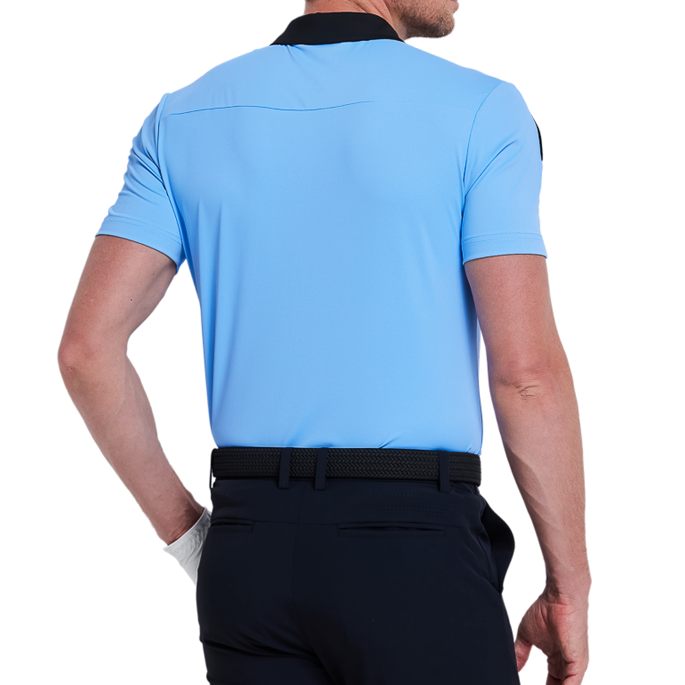 Men's color-blocked collar cool-feel short-sleeved shirt (light blue)