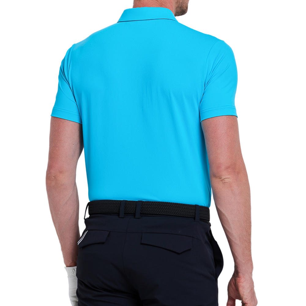 Men's color-blocked shoulder short-sleeved shirt (lake blue)