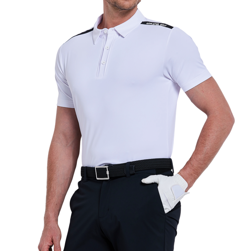 Men's color-blocked shoulder short-sleeved shirt (white)