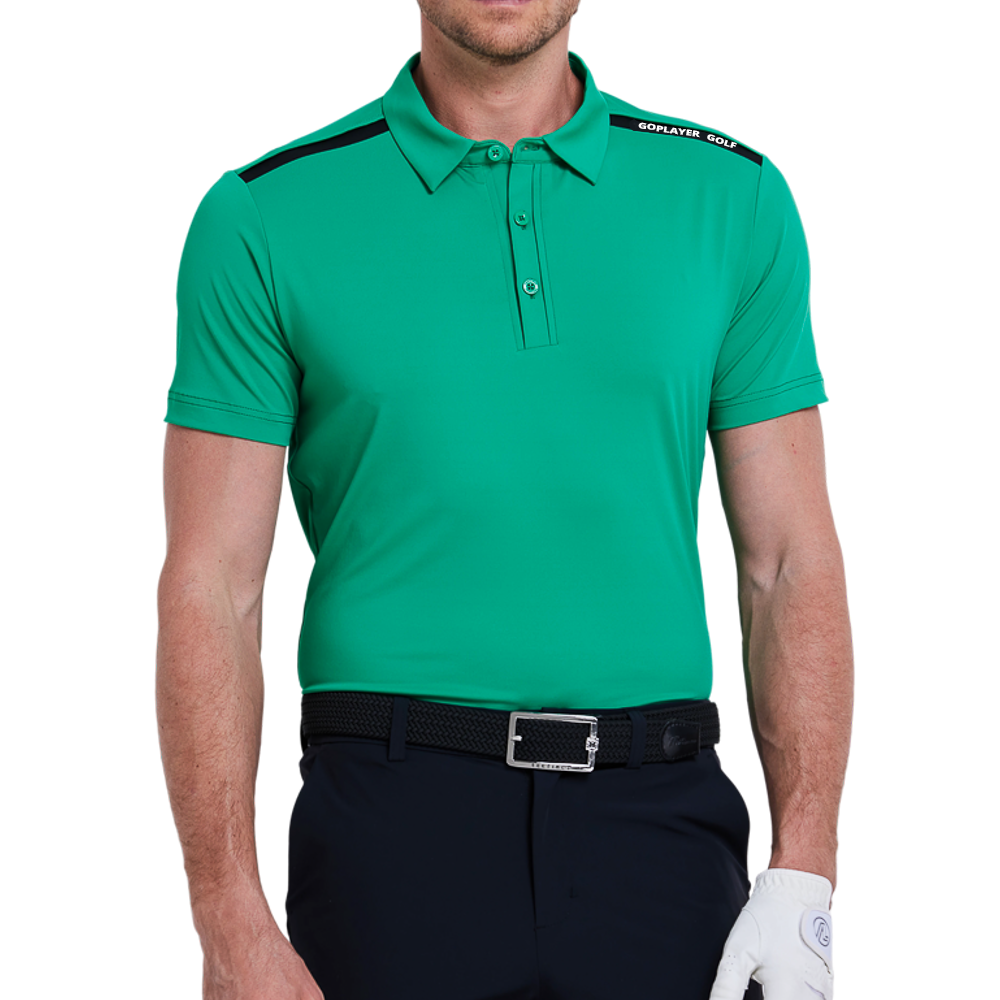 Men's color-blocked shoulder short-sleeved shirt (grass green)