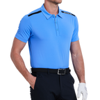 メンズカラーブロックショルダー半袖シャツ（ターコイズブルー）