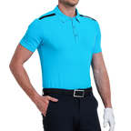 Men's color-blocked shoulder short-sleeved shirt (lake blue)