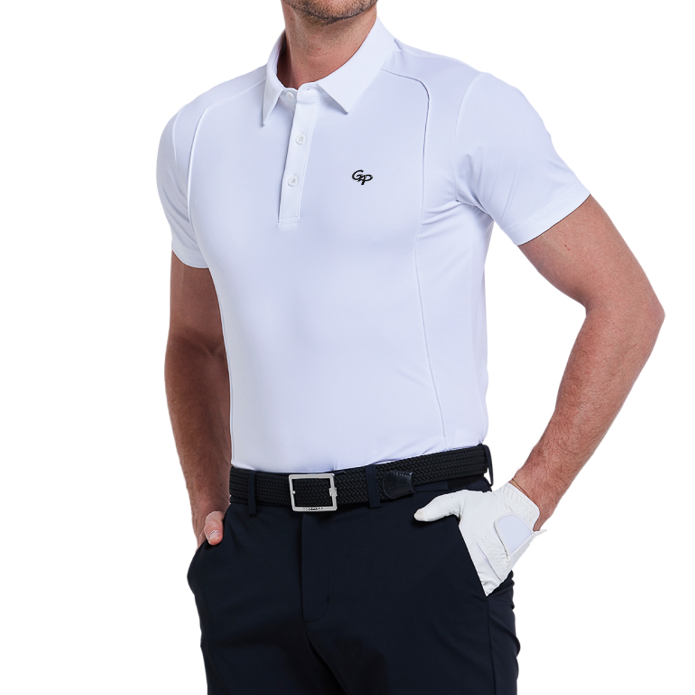 Men's short-sleeved shirt with fine beaded fabric (white)