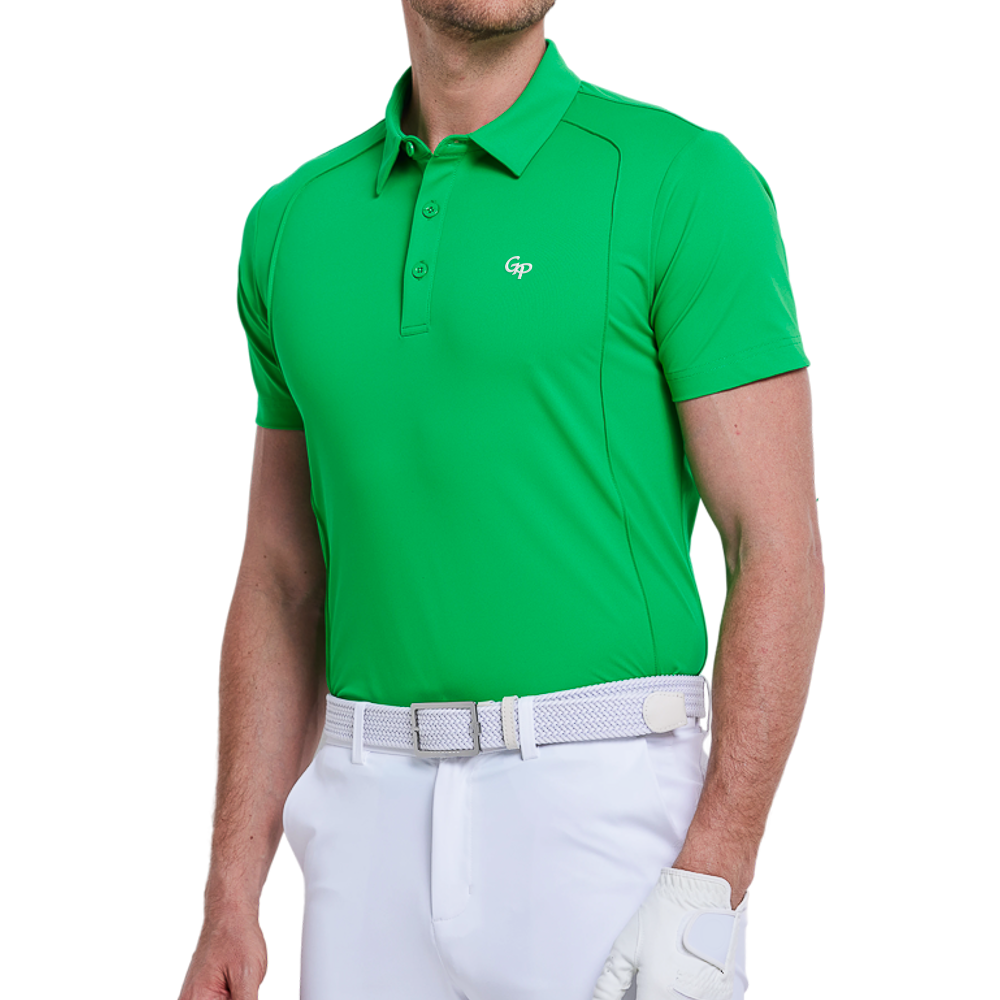 上質なビーズ生地を使用したメンズ半袖シャツ（グラスグリーン）