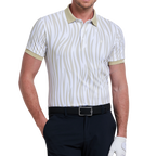 Men's colorful striped printed short-sleeved shirt (khaki)