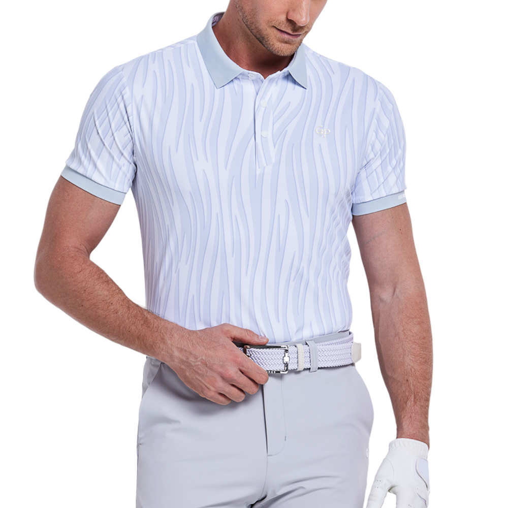 Men's colorful striped print short-sleeved shirt (light gray)