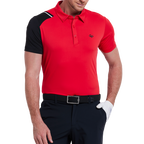 メンズカラーブロックショルダー半袖シャツ（レッド）