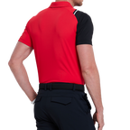 メンズカラーブロックショルダー半袖シャツ（レッド）