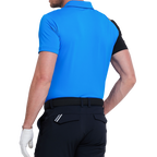 メンズカラーブロックショルダー半袖シャツ（ブルー）